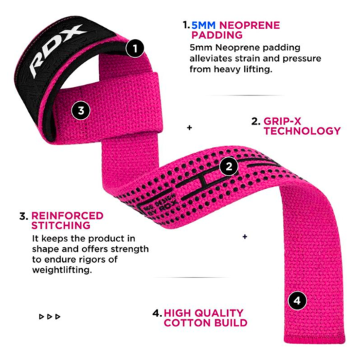 RDX Gym Cotton Gel Straps - Pink - Imagen 3