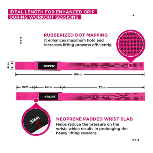 RDX Gym Cotton Gel Straps - Pink - Imagen 2