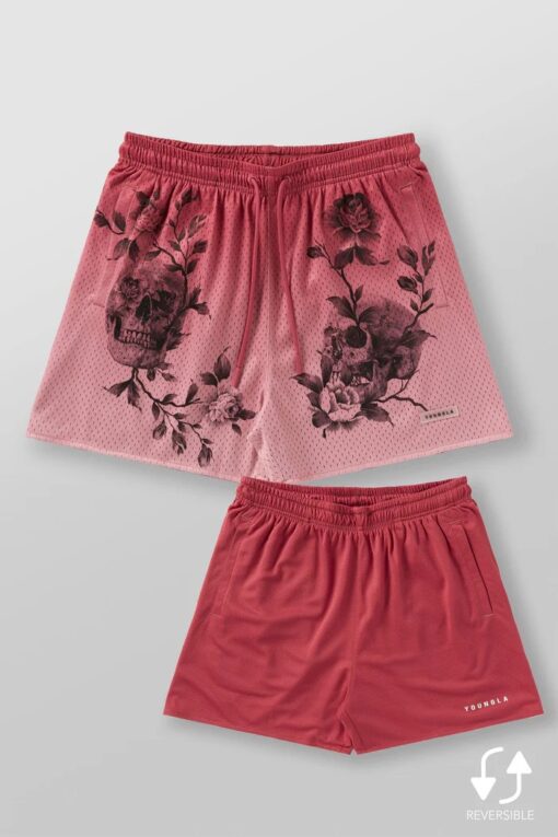 YLA 1111 - Skulls & Roses Reversible Shorts - Red