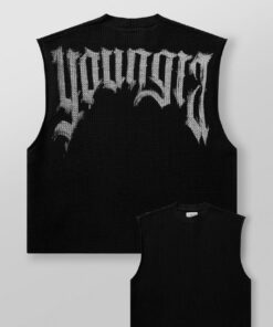 YLA 3012 Drop Shoulder Knit Cut Off - Black