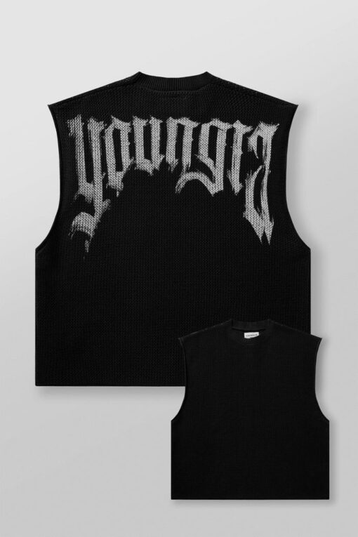 YLA 3012 Drop Shoulder Knit Cut Off - Black